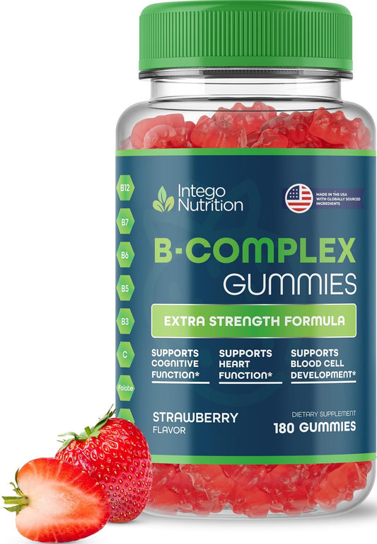 INTEGO Nutrition Vitamin B Complex Gummies bottle with energy support gummies.