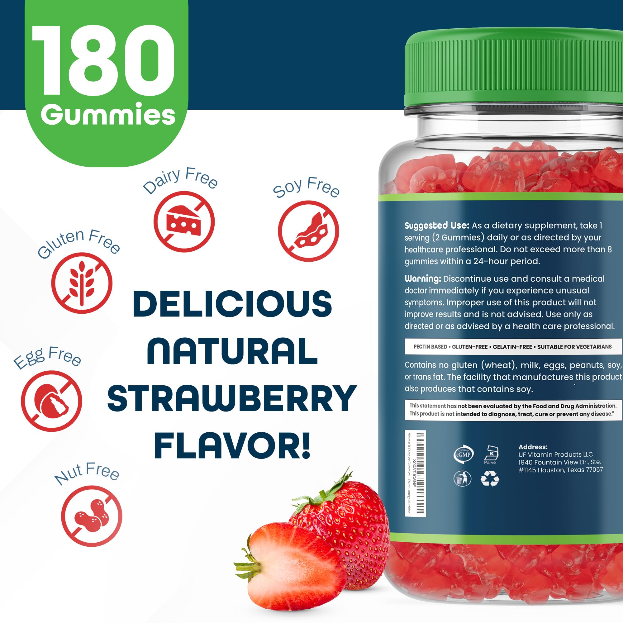INTEGO Nutrition Vitamin B Complex Gummies natural strawberry flavor appeal.