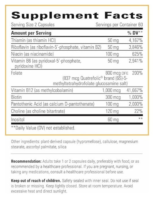 Active B-Complex label close-up highlighting bioavailable B vitamins.