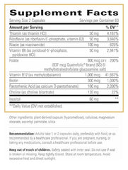 Active B-Complex label close-up highlighting bioavailable B vitamins.