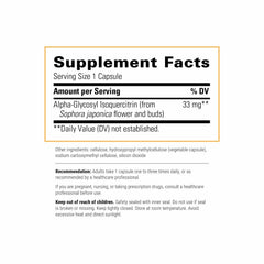 Integrative Therapeutics Alpha-Glycosyl Isoquercitrin label closeup highlights vegan formula.