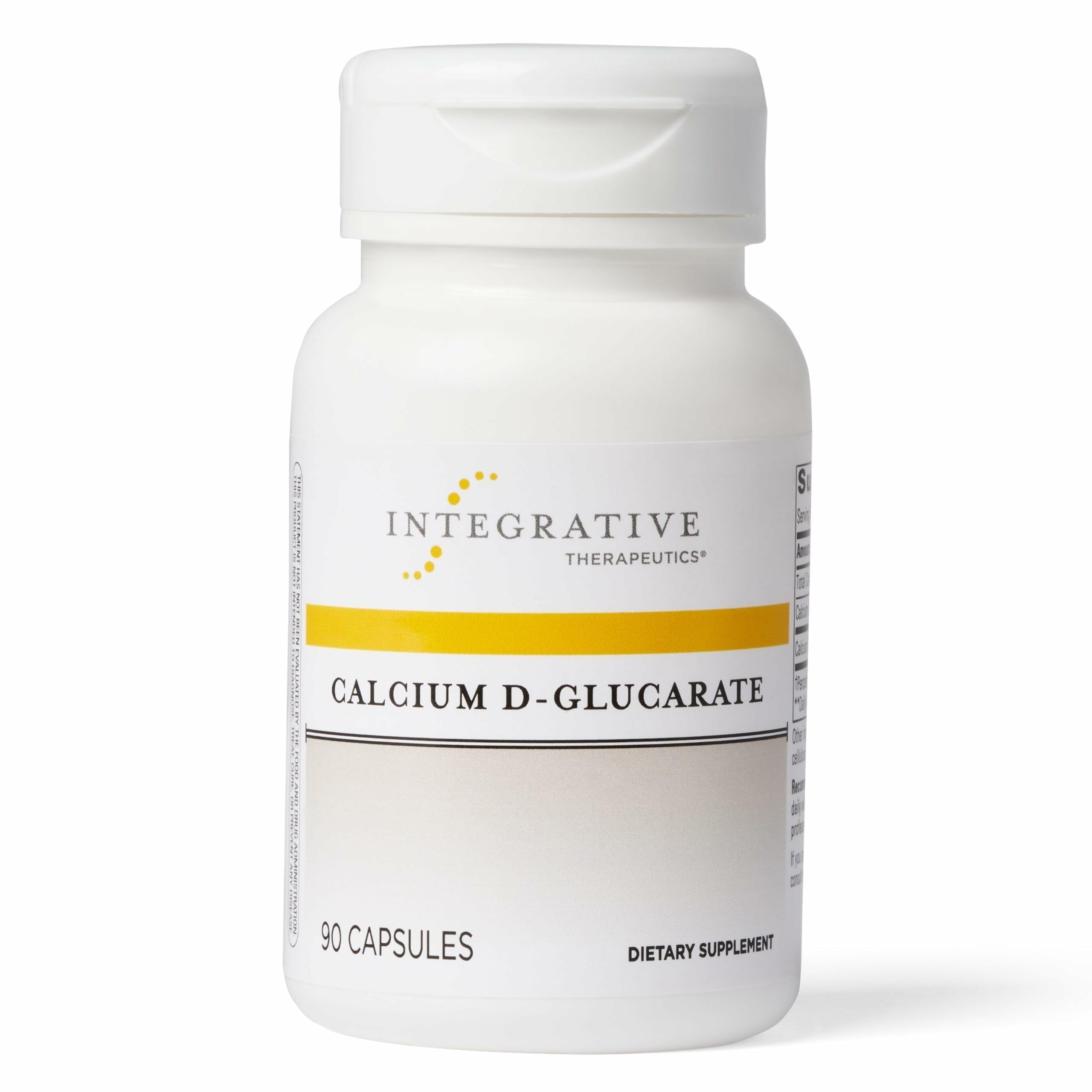 Integrative Therapeutics Calcium D-Glucarate bottle label highlighting gluten-free formula and detox support.