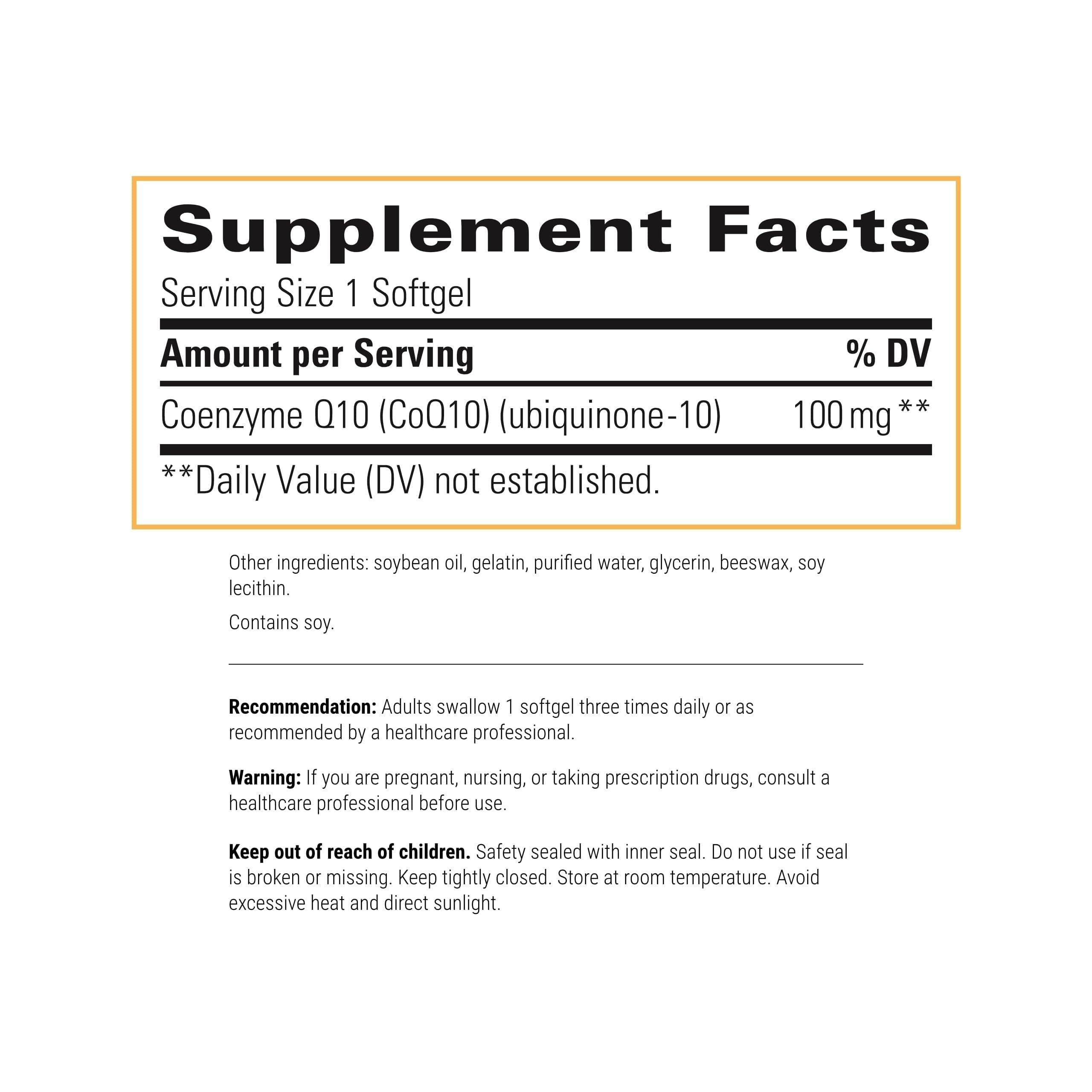 CoQ10 100 mg softgels close-up highlighting easy daily use