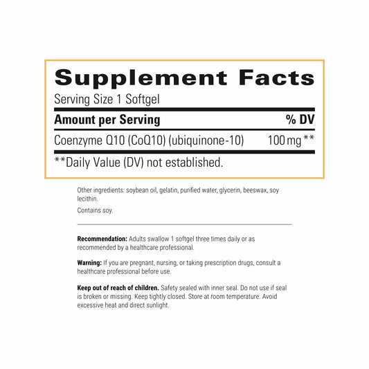 CoQ10 100 mg softgels close-up highlighting easy daily use