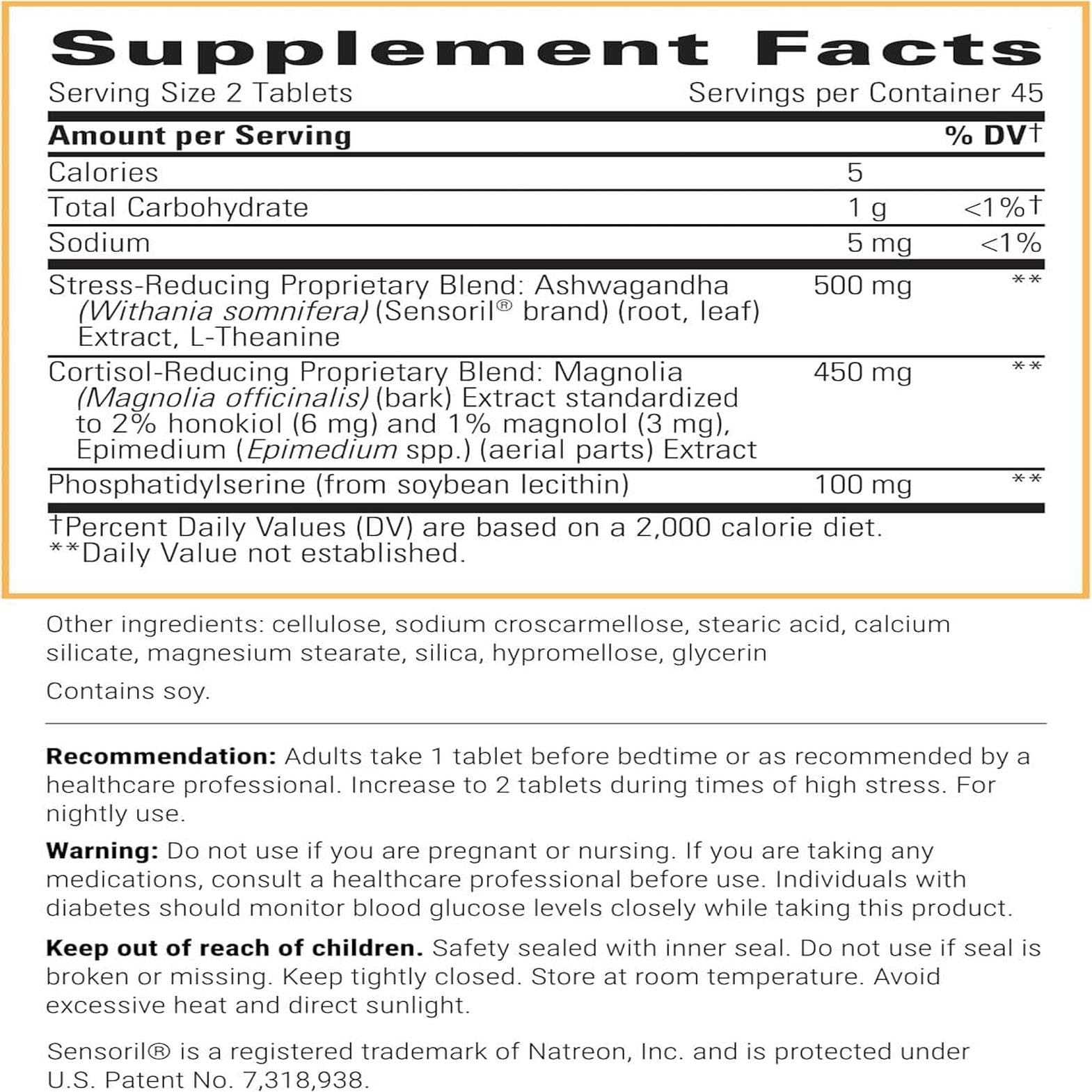 Integrative Therapeutics Cortisol Manager bottle label close-up highlights calm.