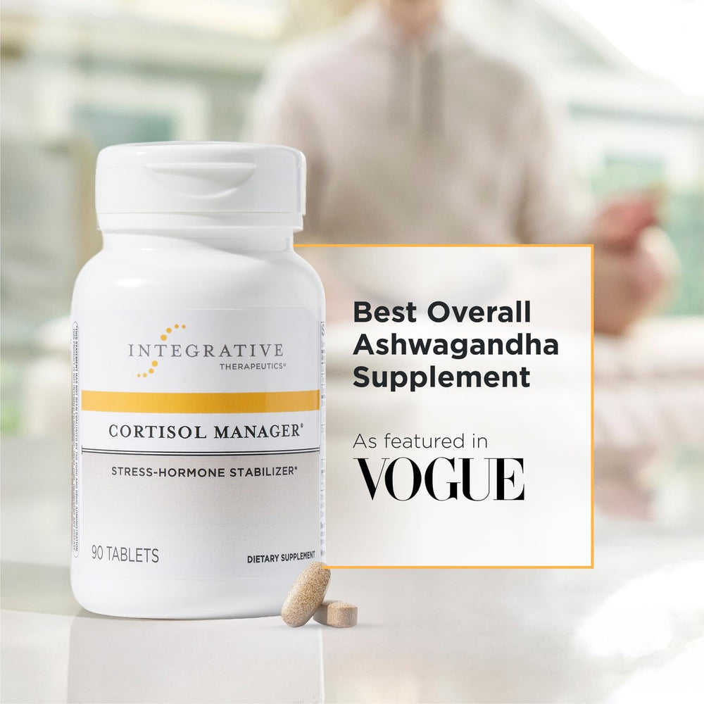 Integrative Therapeutics Cortisol Manager tablets neatly arranged for daily stress support.