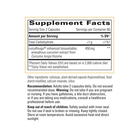 Integrative Therapeutics Curalieve bottle side displaying vegan, gluten-free formulation for sensitive diets.