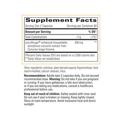 Integrative Therapeutics Curalieve bottle side displaying vegan, gluten-free formulation for sensitive diets.