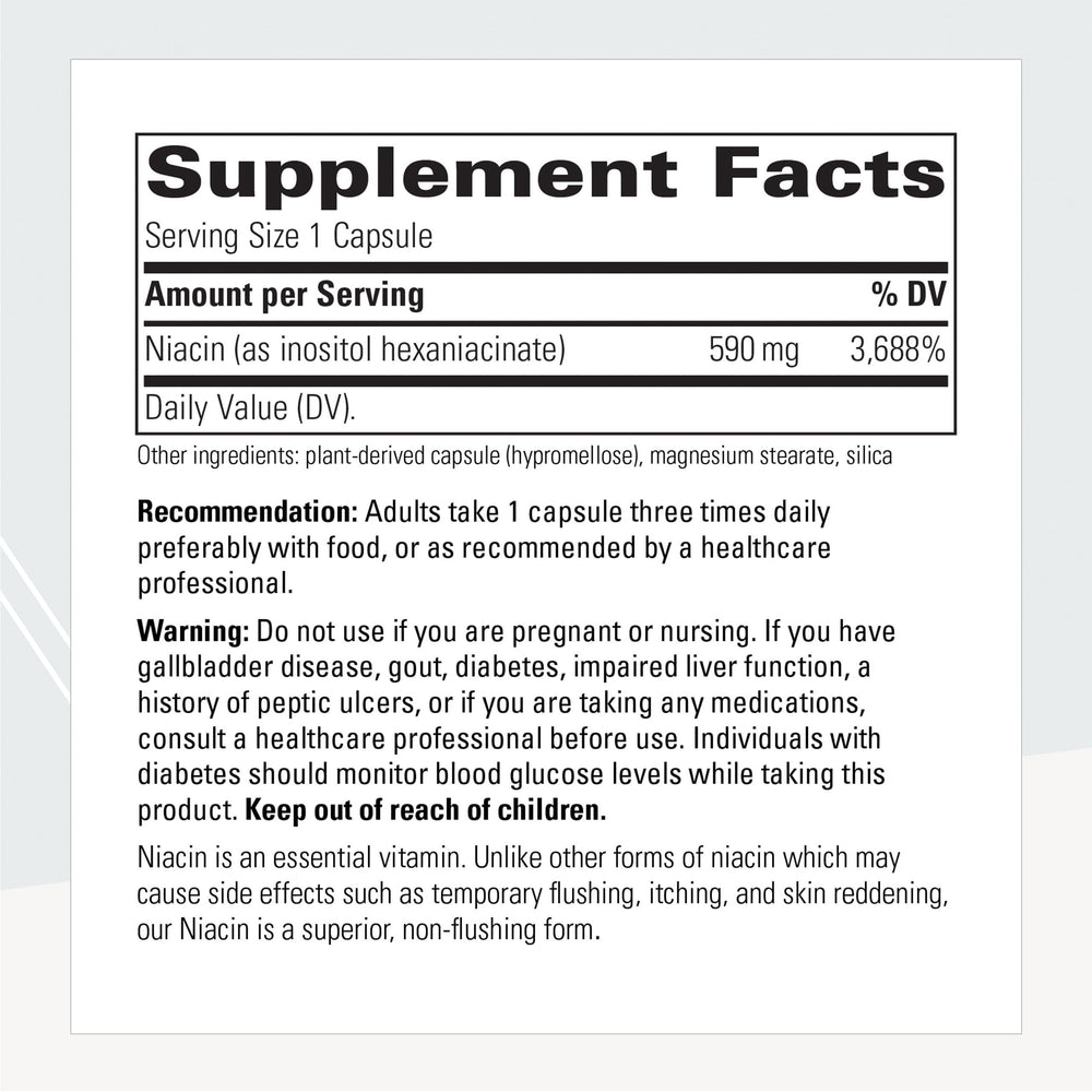 Integrative Therapeutics Flush-Free Niacin label showing Europe-approved vitamin B3 benefits