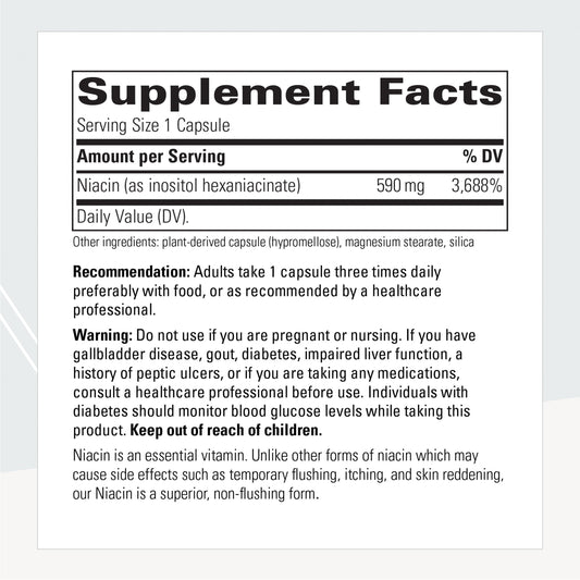 Integrative Therapeutics Flush-Free Niacin label showing Europe-approved vitamin B3 benefits