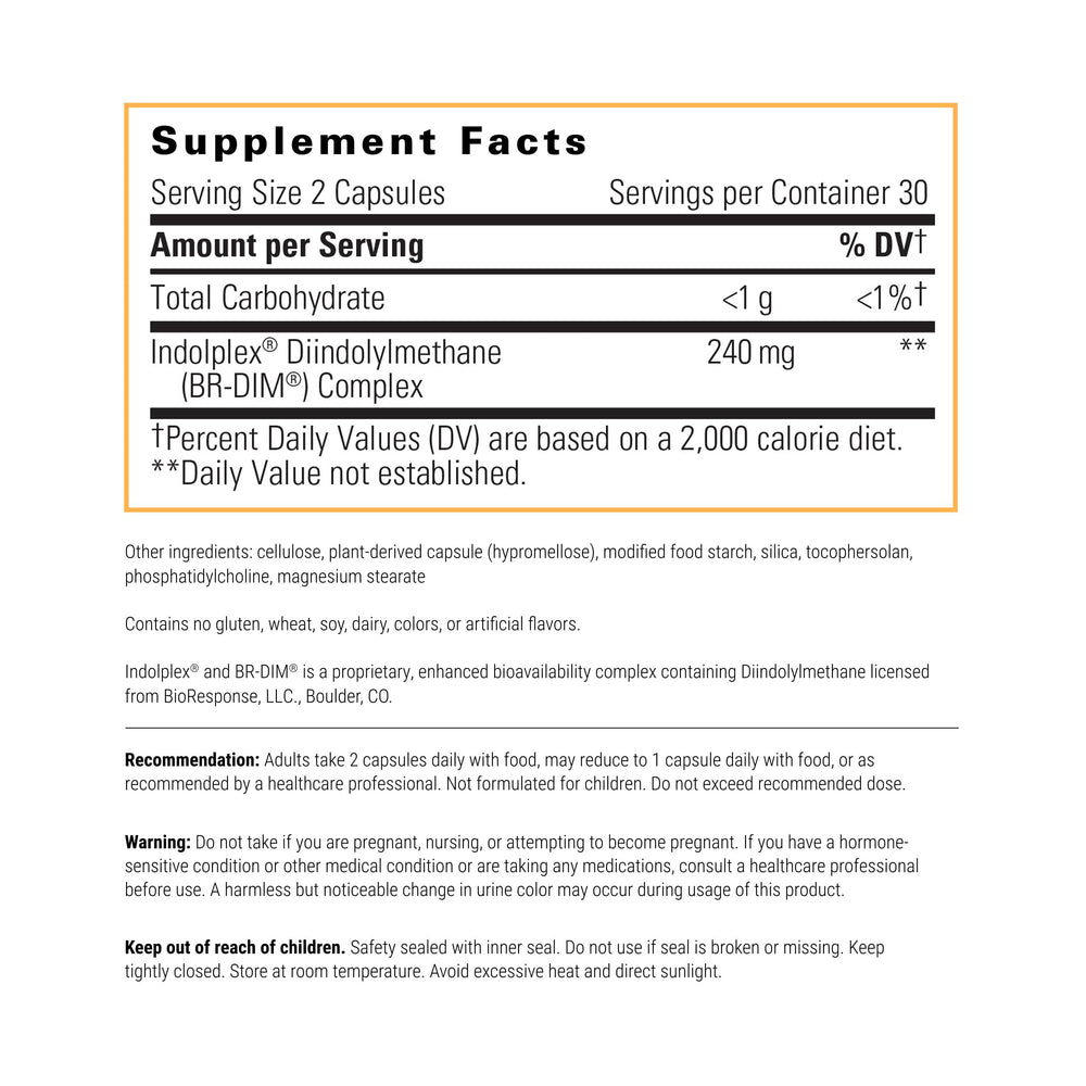 Integrative Therapeutics Indolplex bottle back label with dosage directions for adults