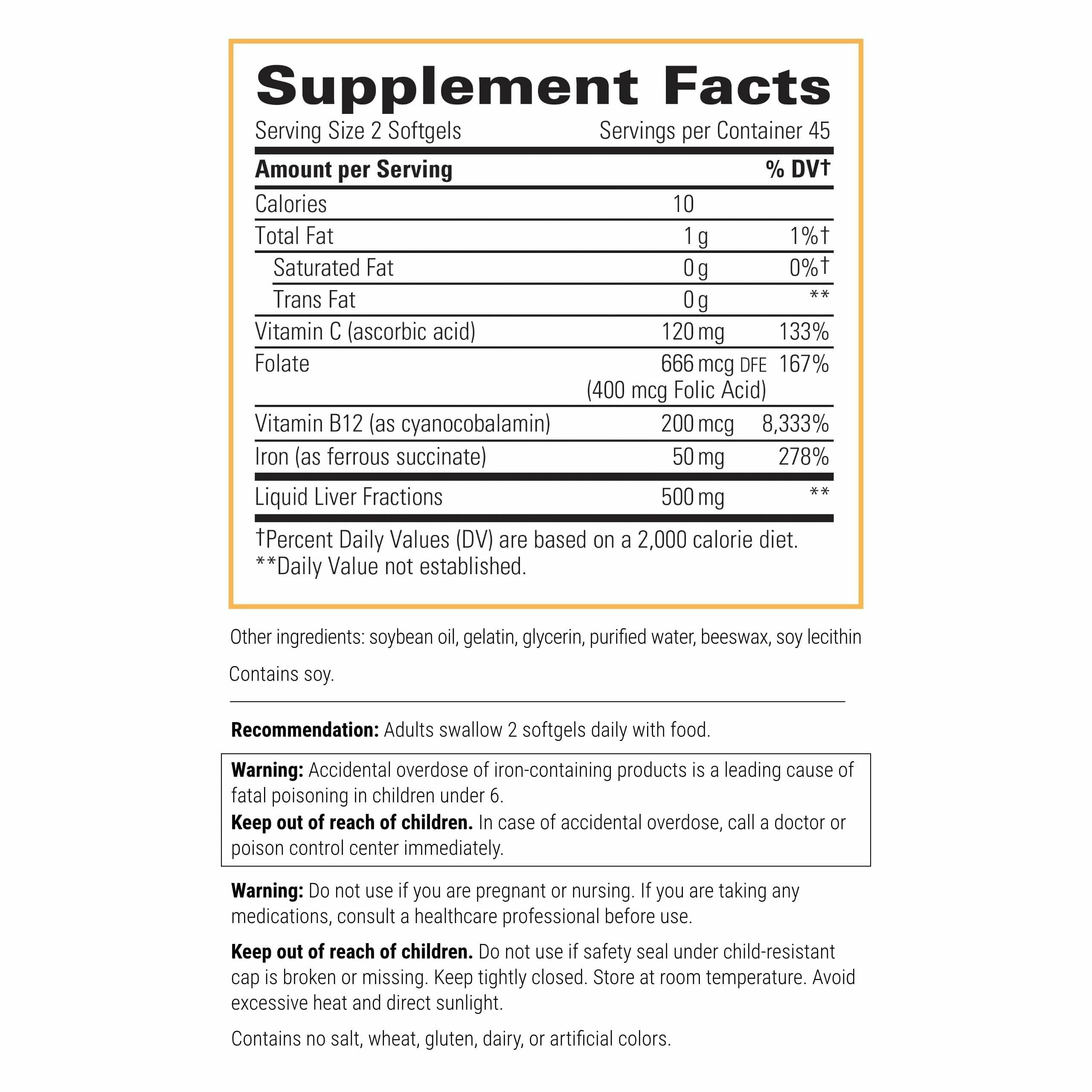 Integrative Therapeutics Iron Complex softgels close-up showing dosage form