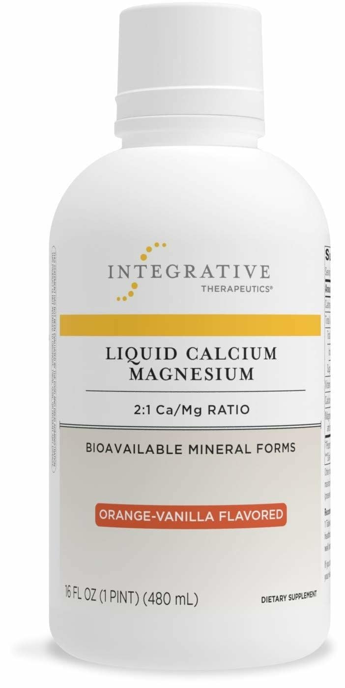 Integrative Therapeutics liquid calcium magnesium orange vanilla bottle pour for daily bone support