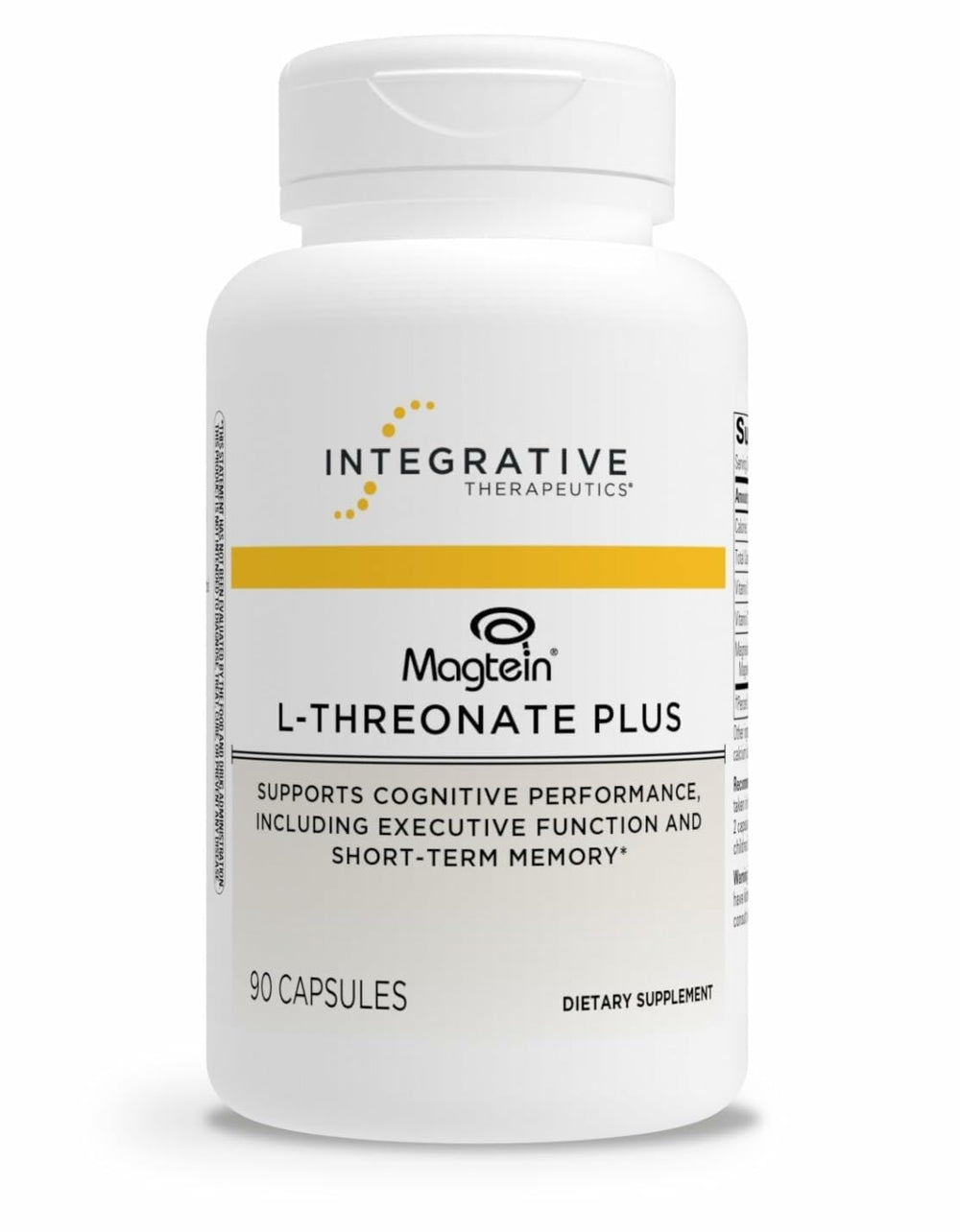 Integrative Therapeutics Magtein L-Threonate Plus bottle with 90 capsules for daily brain support.