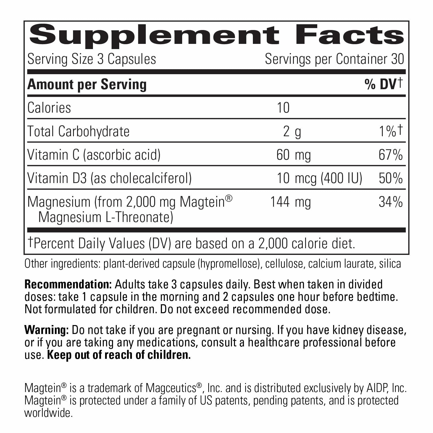 Integrative Therapeutics Magtein L-Threonate Plus capsules close-up highlighting magnesium and vitamins.