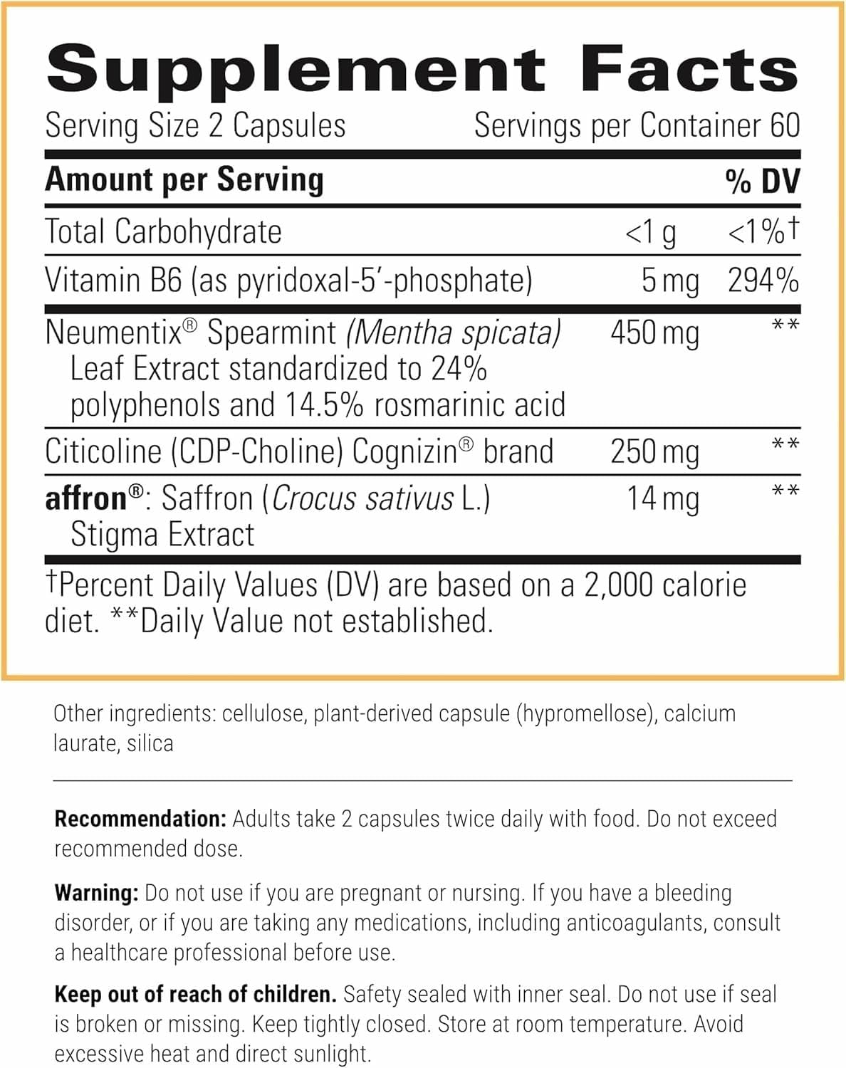 Neurologix bottle side view highlighting product identity and allergen-friendly profile