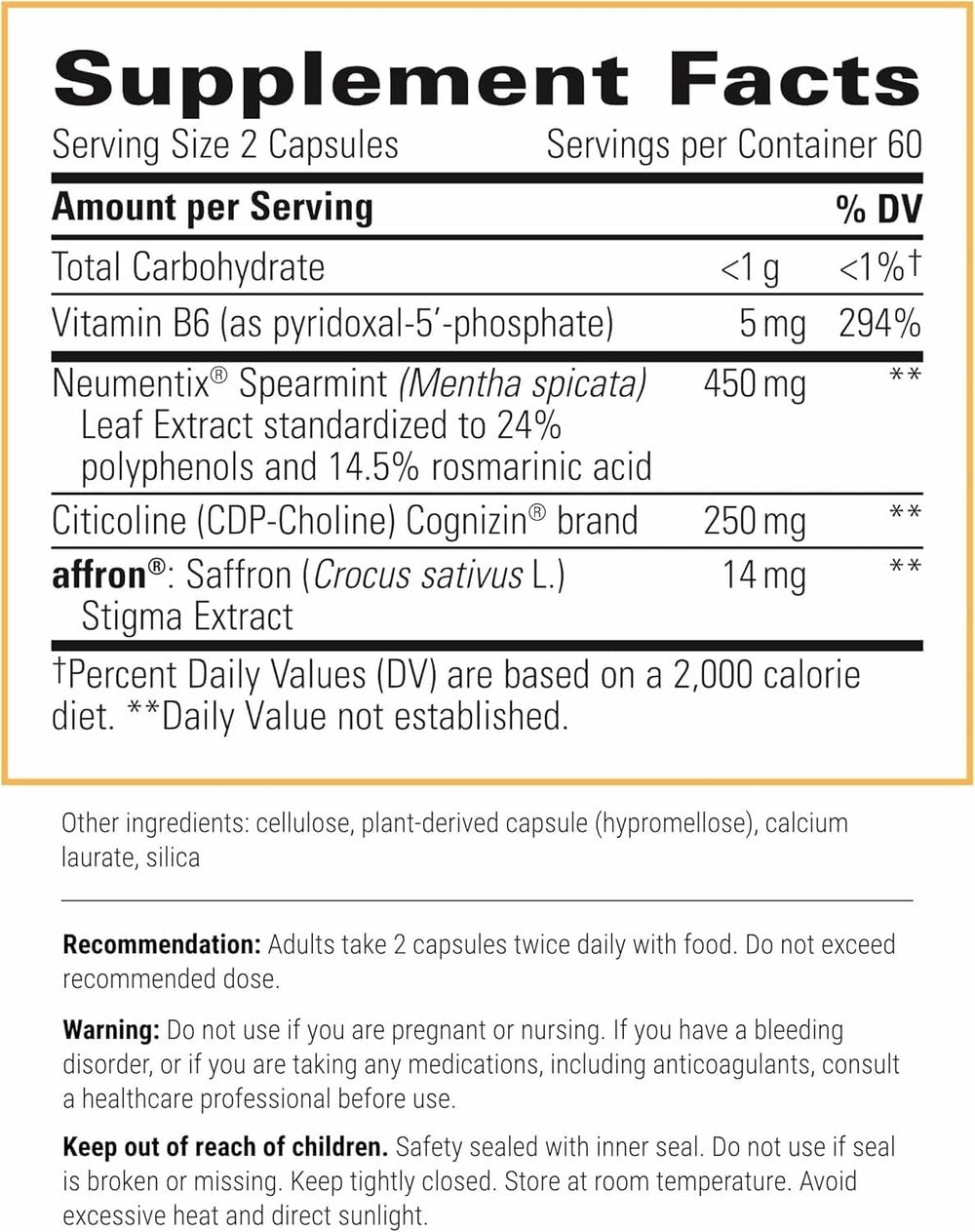 Neurologix bottle side view highlighting product identity and allergen-friendly profile