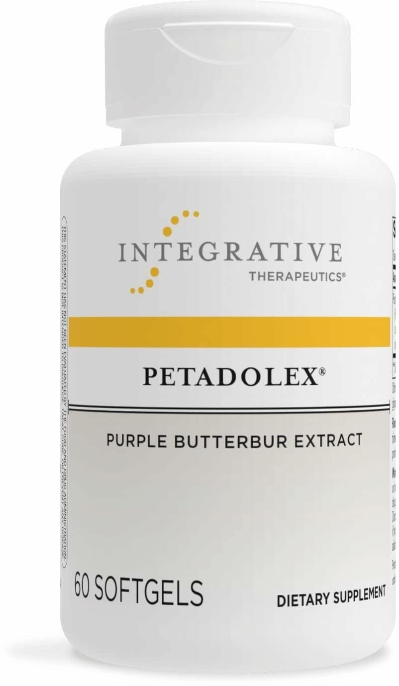 Integrative Therapeutics Petadolex bottle front, gluten-free and dairy-free formula for sensitive diets
