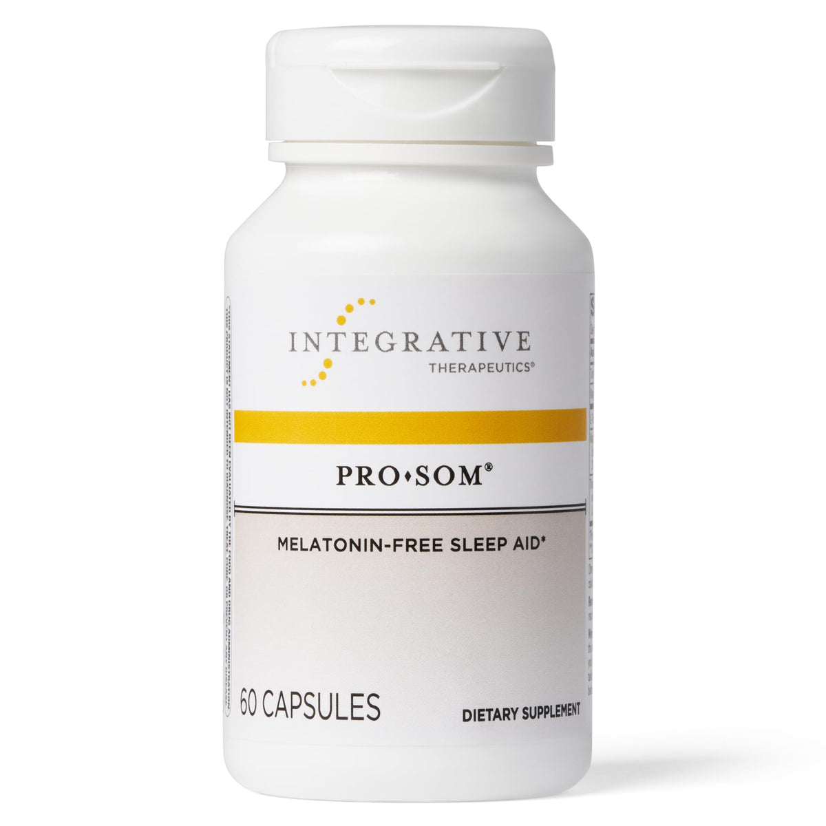 Integrative Therapeutics Pro-Som bottle and capsules for nighttime relaxation.