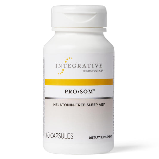 Integrative Therapeutics Pro-Som bottle and capsules for nighttime relaxation.