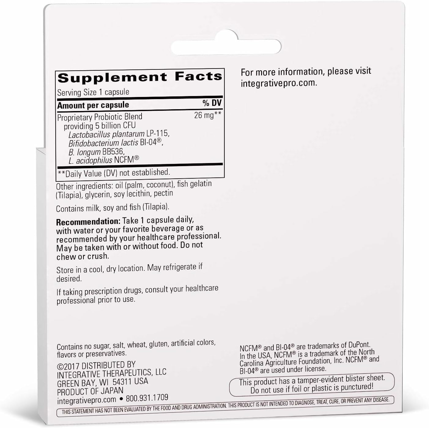 Integrative Therapeutics Probiotic Pearls Advantage pour demonstrates convenient daily dosing.