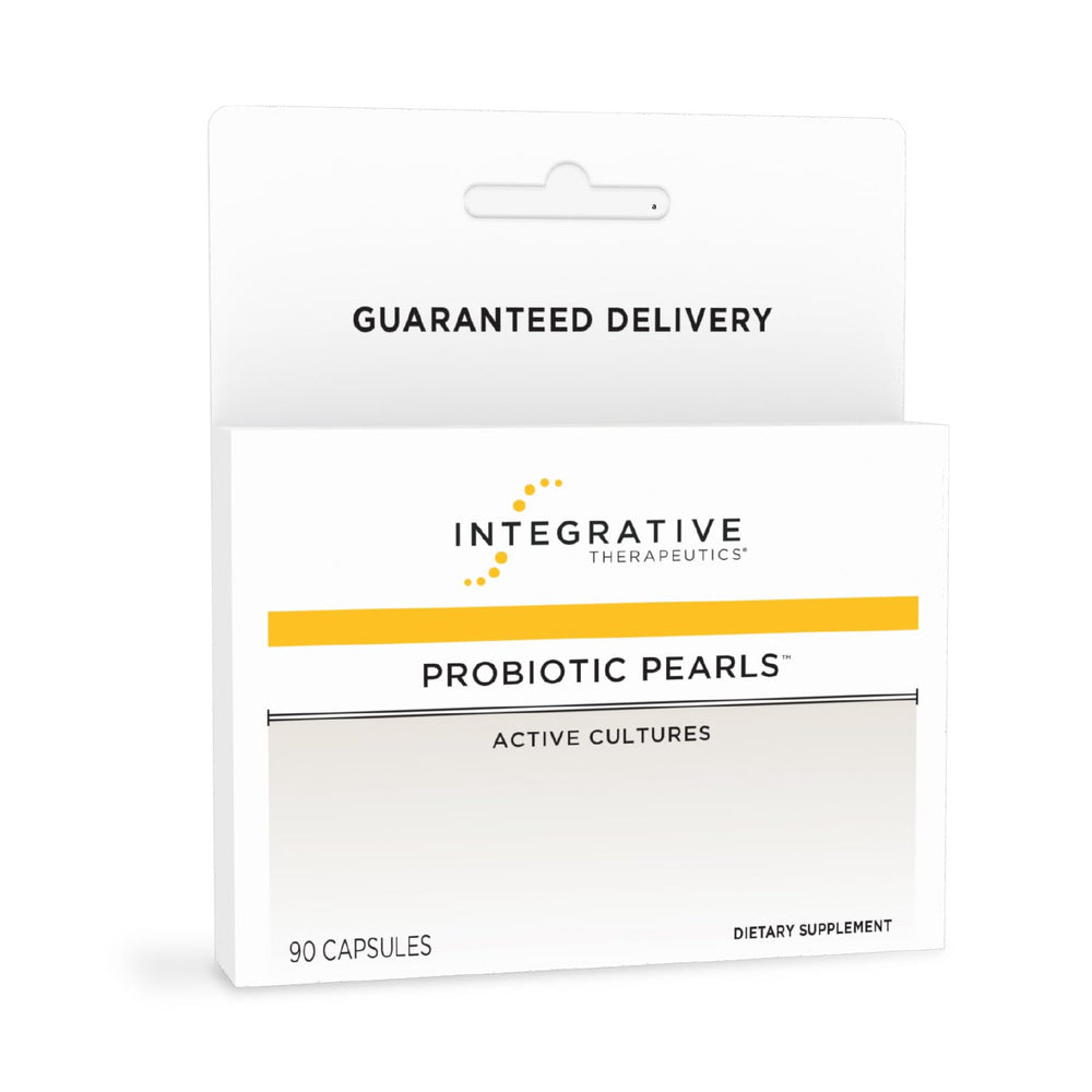 Integrative Therapeutics Probiotic Pearls bottle showing daily capsules for gut balance.