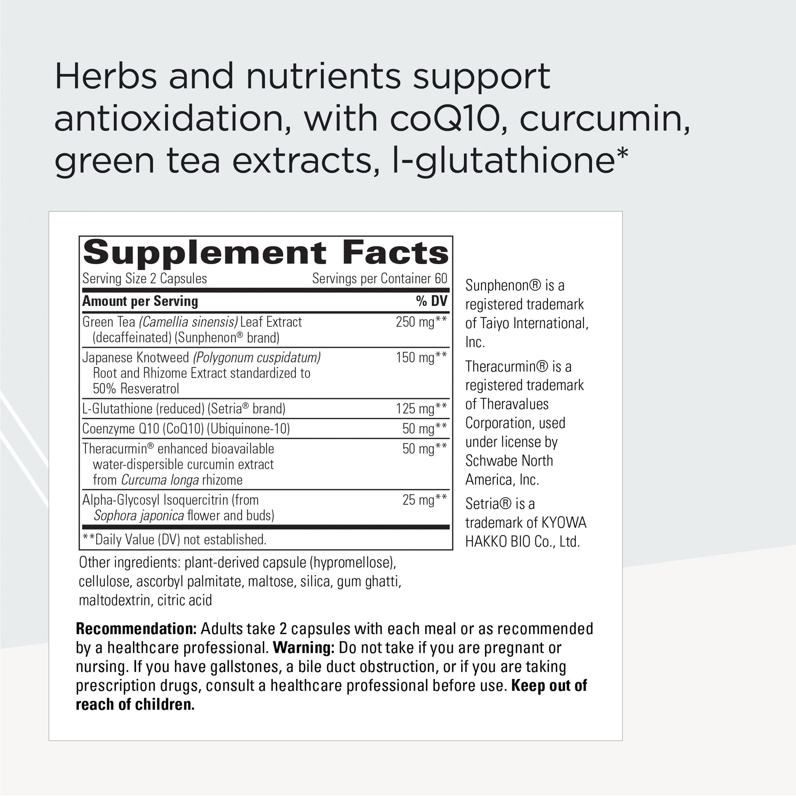 Capsules close-up showing ProThrivers blend with CoQ10 and curcumin for antioxidant support.