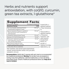 Capsules close-up showing ProThrivers blend with CoQ10 and curcumin for antioxidant support.