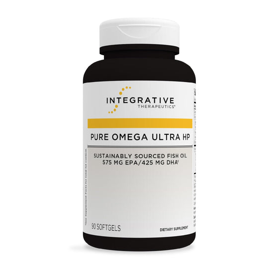 Integrative Therapeutics Pure Omega Ultra HP bottle with omega-3 soft gels for daily omega-3 support.