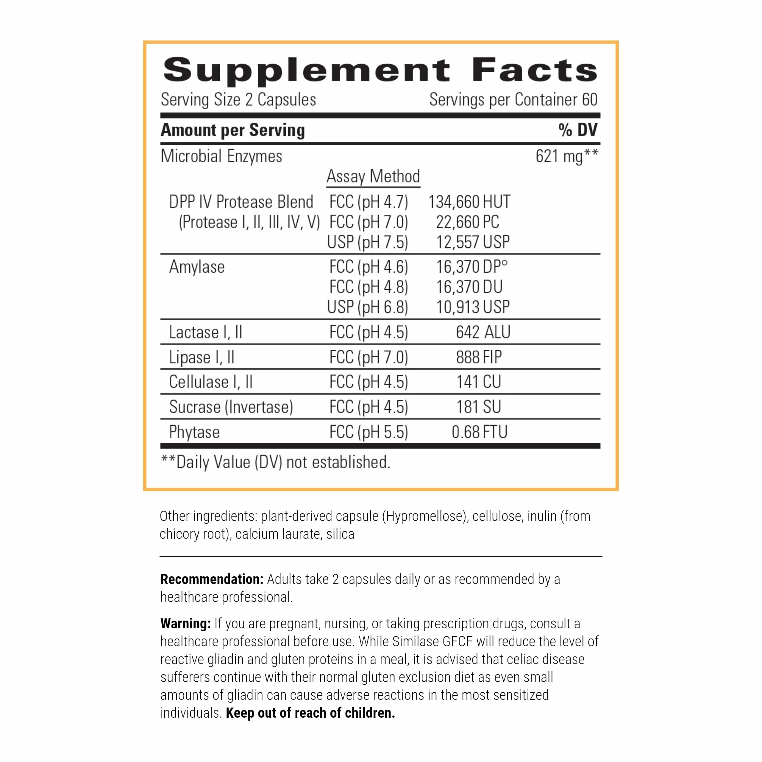 Integrative Therapeutics Similase GFCF label highlights gluten and casein digestion support.
