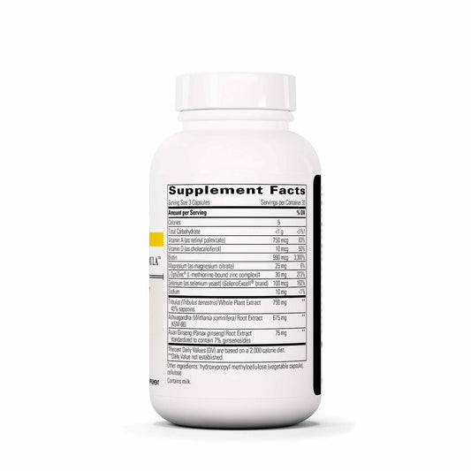 Integrative Therapeutics Testosterone Formula capsules closeup highlights vegetarian capsules for convenient daily use.