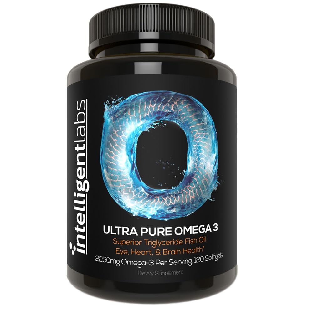 Intelligent Labs Triglyceride Omega-3 bottle front shows premium, high-purity fish oil.