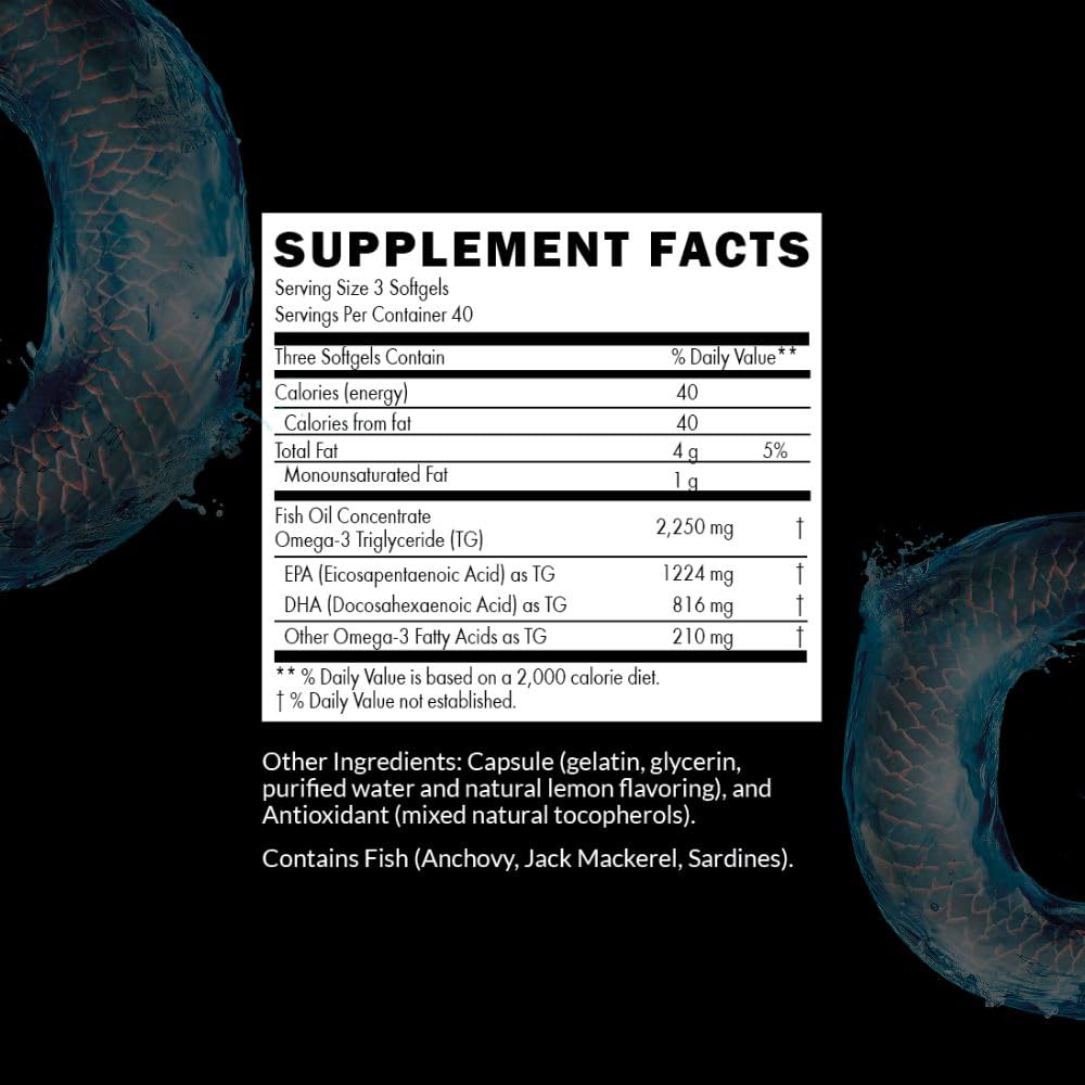 Intelligent Labs Triglyceride Omega-3 bottle label close-up reveals EPA and DHA amounts.