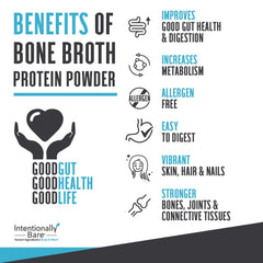 Intentionally Bare bone broth protein powder chocolate label shows clean ingredients