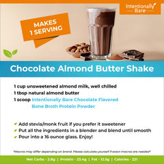 Intentionally Bare bone broth protein powder chocolate bottle with BPA-free packaging