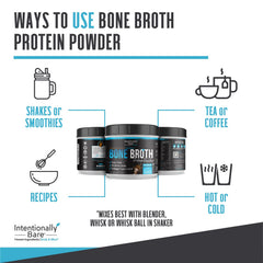 Intentionally Bare bone broth protein powder chocolate packaging highlights USA-made quality