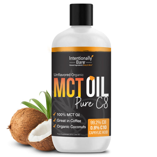 Intentionally Bare MCT oil bottle with organic coconut oil for clean energy routines.