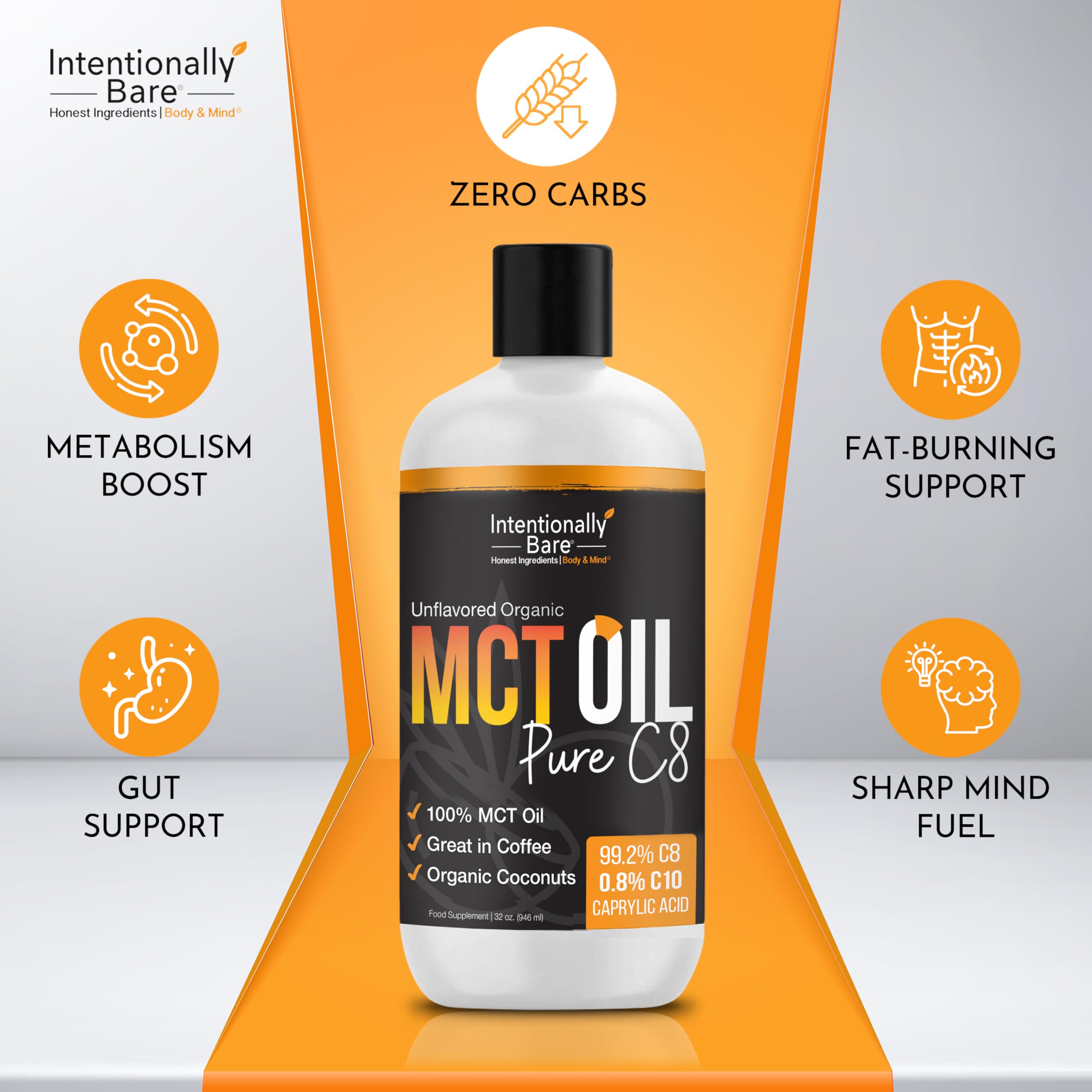 Intentionally Bare MCT oil delivers a neutral-tasting, versatile cooking option.