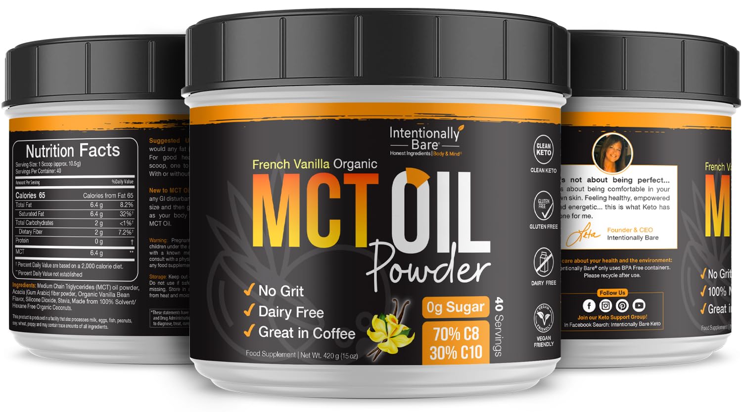 Intentionally Bare MCT Oil Powder shake glass on-the-go energy