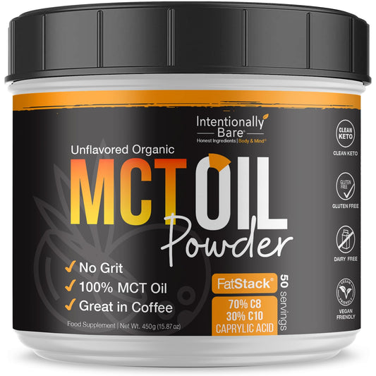 Intentionally Bare MCT Powder unflavored pour blends into coffee for a smooth morning boost.