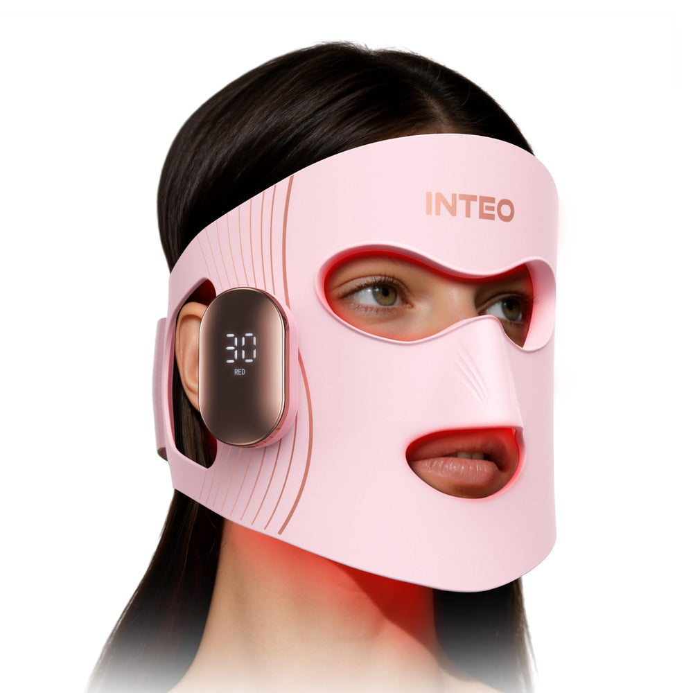 INTEO red light mask front view for easy home sessions.