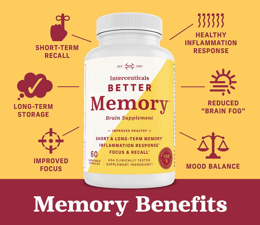 Interceuticals Better Memory packaging on shelf signals trusted focus support