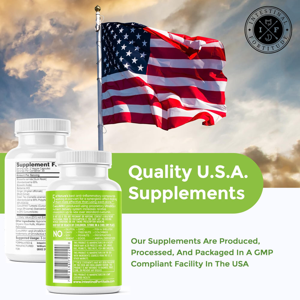 Intestinal Fortitude AI-5 turmeric-curcumin blend close-up signals gut-friendly nutrition.