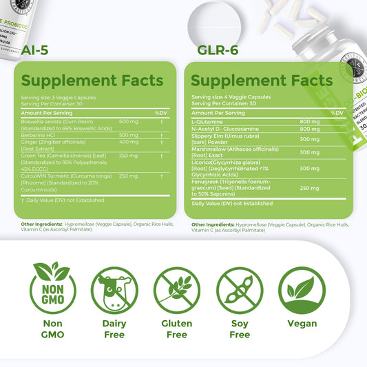 Intestinal Fortitude GLR-6 capsules closeup showing mucosal support for daily digestion