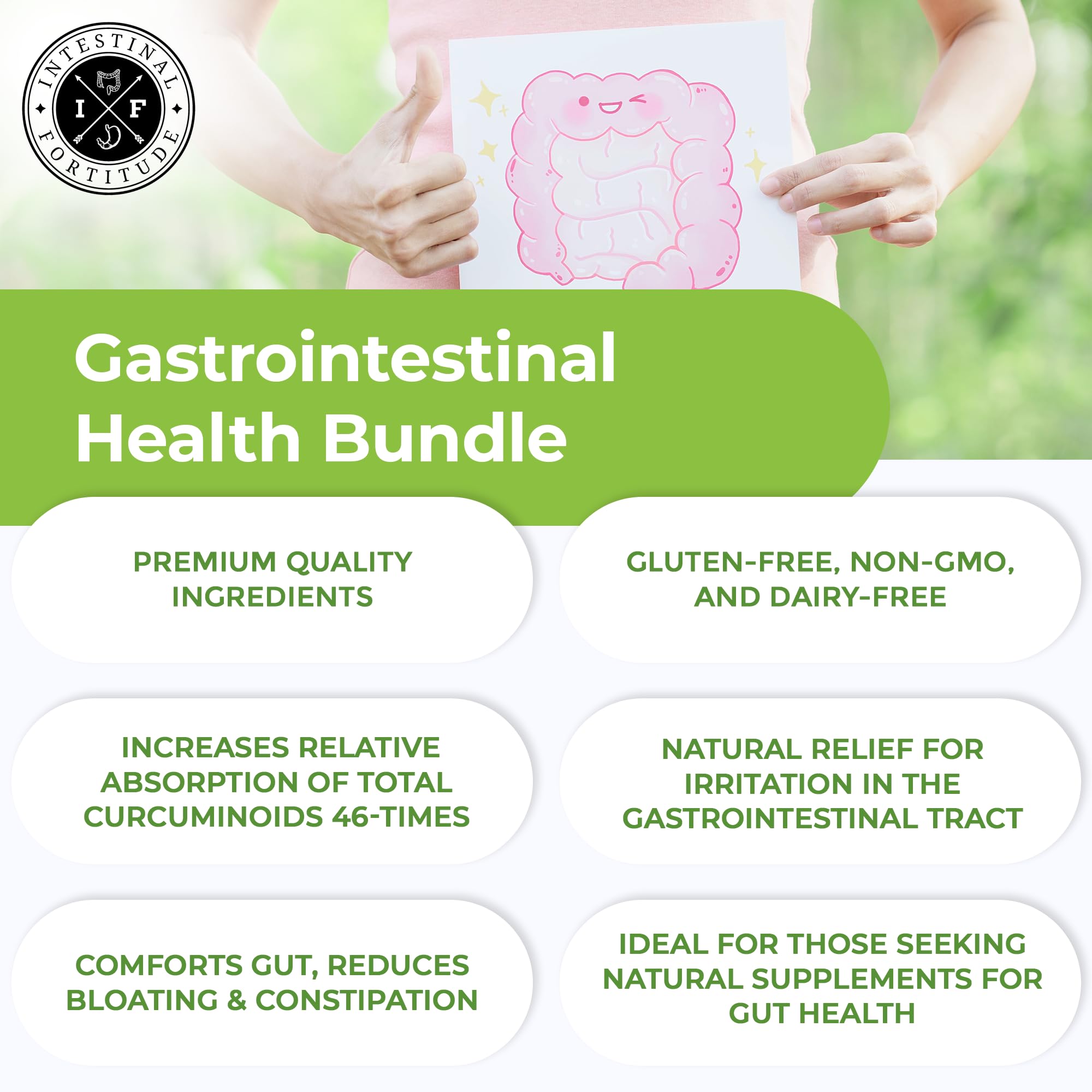 Intestinal Fortitude GLR-6 graphic illustrates six protective compounds for gut health