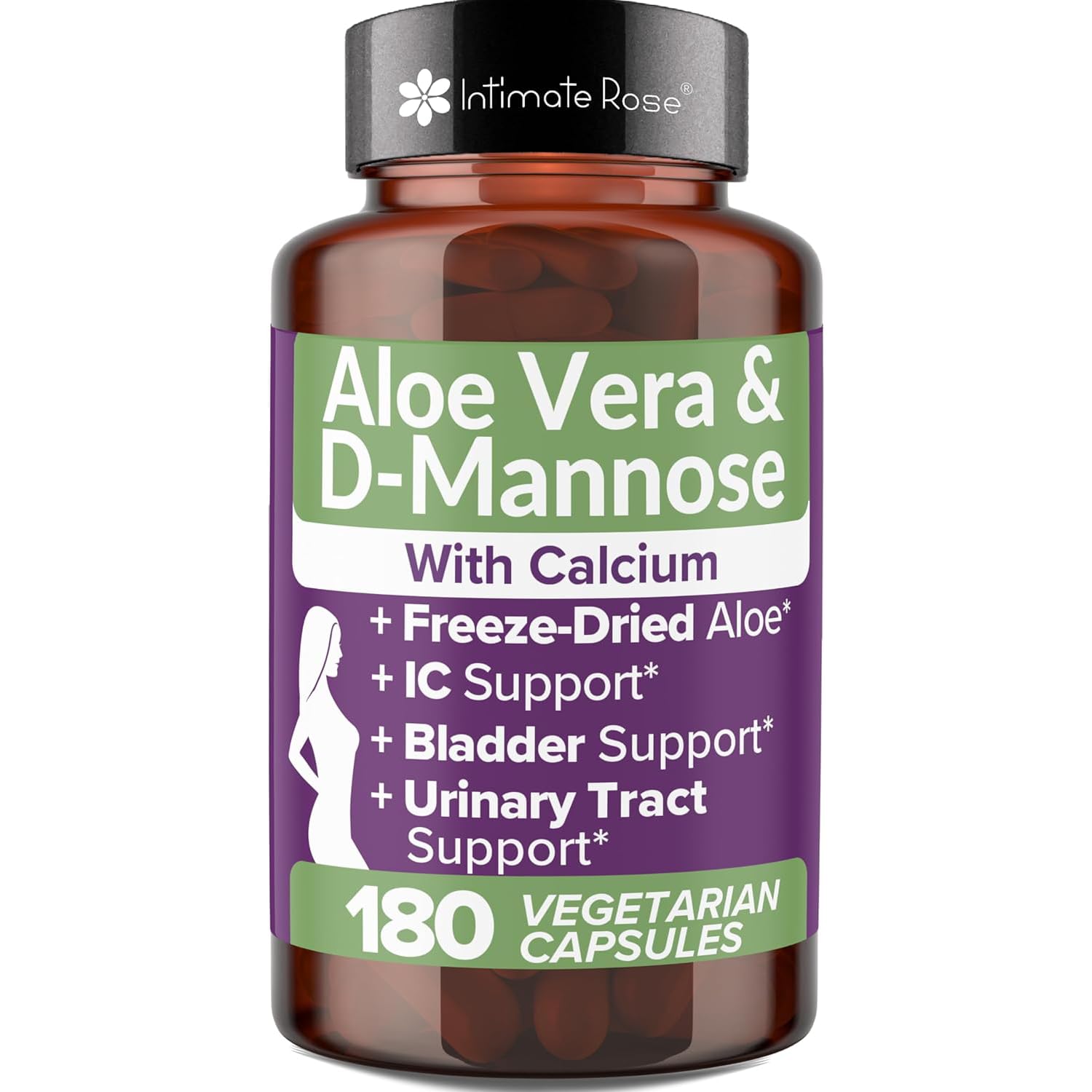 Intimate Rose Aloe Vera capsules bottle showing high-potency 200x concentrate.