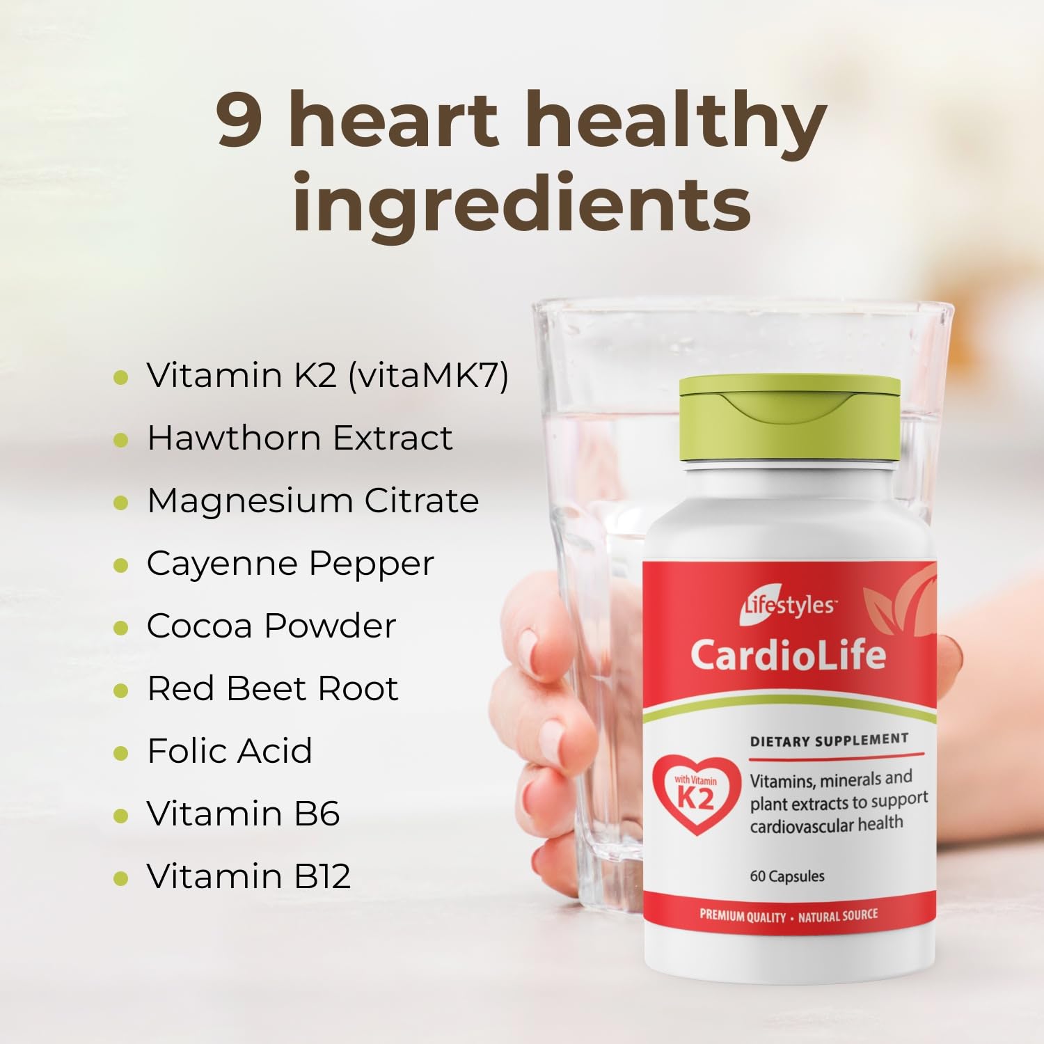 Intra CardioLife ingredients label highlights VitaMK7 and hawthorn