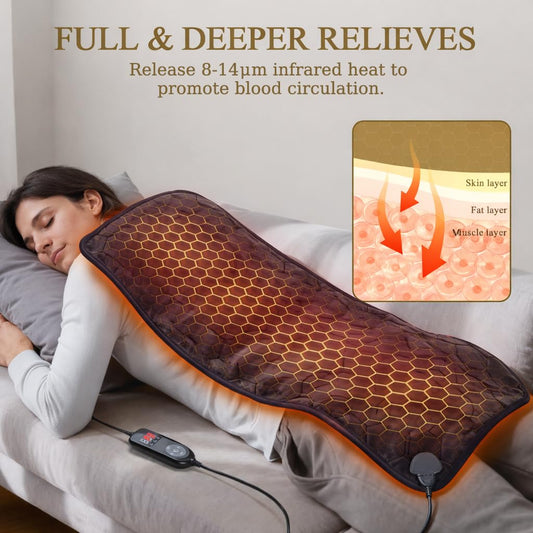 InVarme heating pad heat settings display highlights eight adjustable levels for personalized therapy.