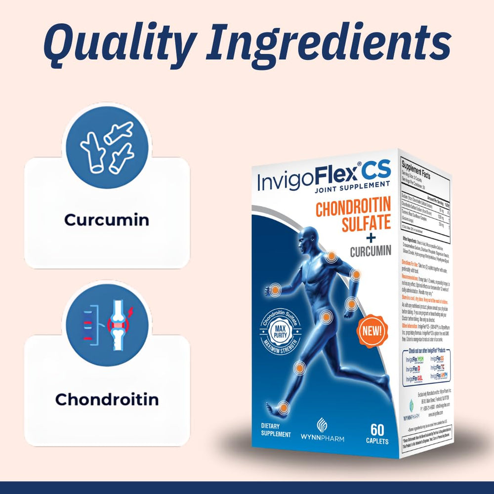 INVIGOFLEX chondroitin-turmeric bottle label emphasizing purity and non GMO formulation