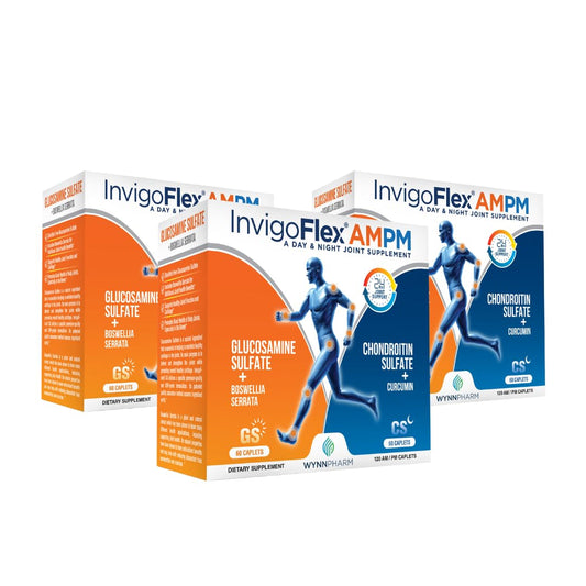 INVIGOFLEX glucosamine morning-dose bottle showing daytime joint support benefit